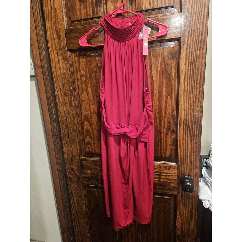 Catherine Malandrino Red Smocked High Neck Cocktail Dress Evening 12 NWT